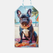 Franse Bulldog op het strand, zomercadeau voor hon Cadeaulabel (Voorkant)