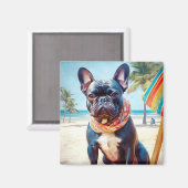 Franse Bulldog op het strand, zomercadeau voor hon Magneet (Voorkant / Achterkant)