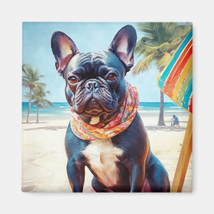 Franse Bulldog op het strand, zomercadeau voor hon Magneet