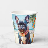 Franse Bulldog op het strand, zomercadeau voor hon Papieren Bekers (Achterkant)