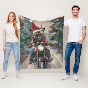 Franse Bulldog op Motorfiets Kerstmis Fleece Deken