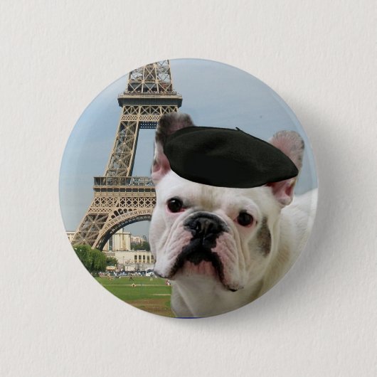 Franse Bulldog op Paris knop Ronde Button 5,7 Cm (Voorkant)