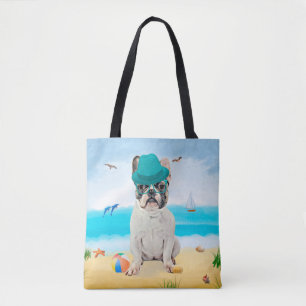 Franse Bulldog op Strand Draagtas