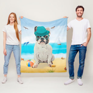 Franse Bulldog op Strand Fleece Deken