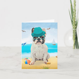 Franse Bulldog op Strand Kaart