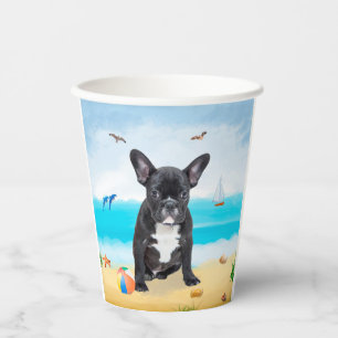 Franse Bulldog op Strand Papieren Bekers