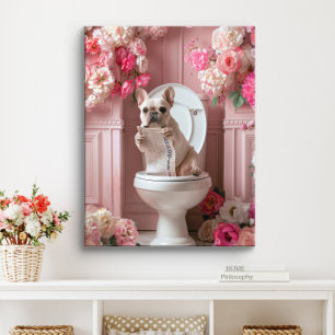 Franse Bulldog op Toilet Franse Kunst Badkamer Canvas Afdruk