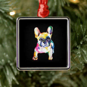 Franse Bulldog Originele Waterverf Tekening Gift Metalen Ornament