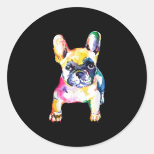Franse Bulldog Originele Waterverf Tekening Gift Ronde Sticker