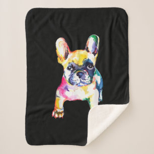 Franse Bulldog Originele Waterverf Tekening Gift Sherpa Deken