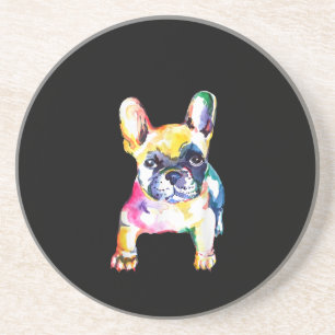 Franse Bulldog Originele Waterverf Tekening Gift Zandsteen Onderzetter