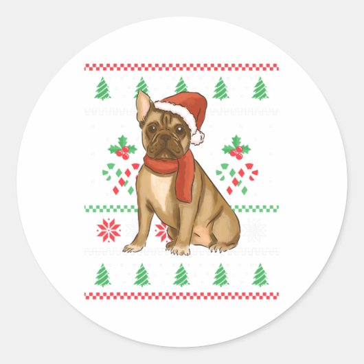 Franse Bulldog Outfit Kerstmis Ronde Sticker (Voorkant)