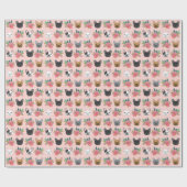 Franse Bulldog Pink Florals Cadeaupapier (Vlak)