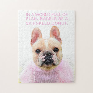 Franse Bulldog Pink Glam Inspirerend Donut Quote Legpuzzel