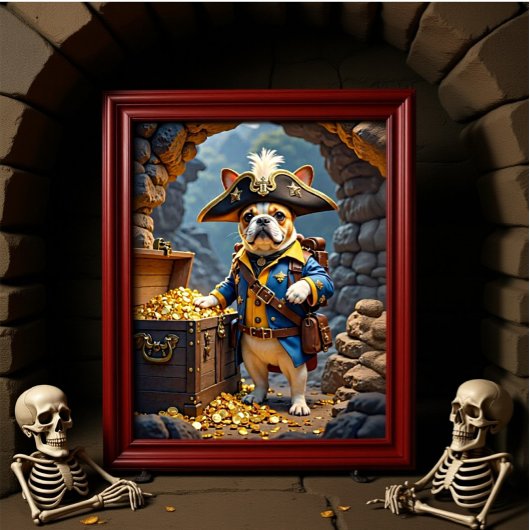 Franse Bulldog piraat blauw geel goud Poster