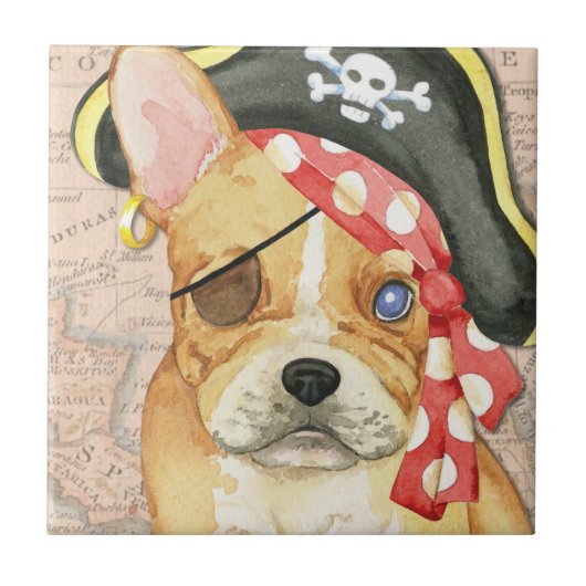 Franse Bulldog Pirate Tegeltje (Voorkant)