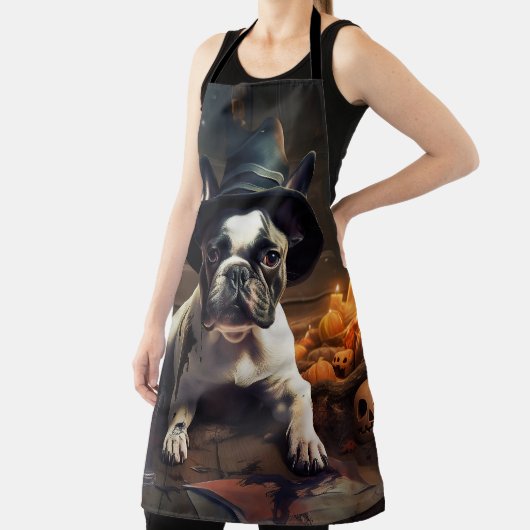 Franse Bulldog pompoenen Halloween eng Schort (Insitu)