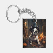 Franse Bulldog pompoenen Halloween eng Sleutelhanger (Voorkant Links)