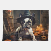 Franse Bulldog pompoenen Halloween eng Theedoek (Horizontaal)