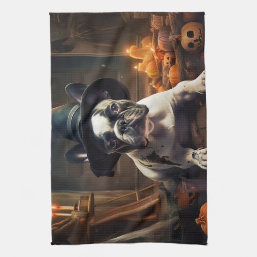 Franse Bulldog pompoenen Halloween eng Theedoek (Verticaal)