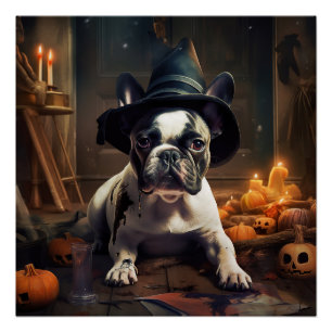 Franse Bulldog Pompoenen Halloween Griezelen Perfect Poster
