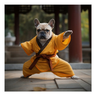 Franse Bulldog, Poster, Shaolin, Kung Fu, Martial Perfect Poster