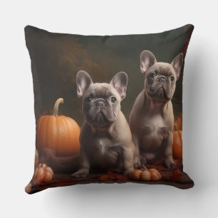 Franse Bulldog Pup Autumn Delight Pumpkin Kussen