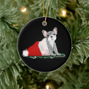 Franse Bulldog Pup In Sinterklaas Hoed Keramisch Ornament