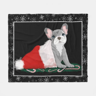 Franse Bulldog Pup In Sinterklaas Muts Fleece Deke Deken