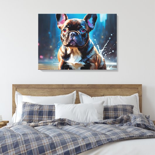 Franse bulldog Puppy Canvas Afdruk (Insitu (Slaapkamer))
