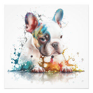 Franse Bulldog Puppy Frenchie Waterverf Foto Afdruk