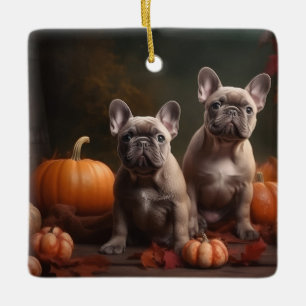 Franse Bulldog Puppy Herfst Plezier Pompoen Keramisch Ornament