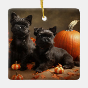Franse Bulldog Puppy Herfst Plezier Pompoen Keramisch Ornament