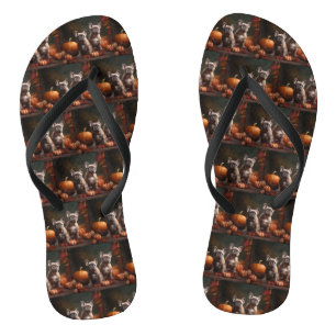 Franse Bulldog Puppy Herfst Plezier Pompoen Teenslippers