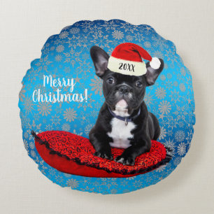 Franse Bulldog Puppy met Kerstmis met Kerstmis Rond Kussen
