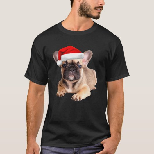 Franse Bulldog Puppy Santa Hat Schattigee Frenchie T-shirt (Voorkant)