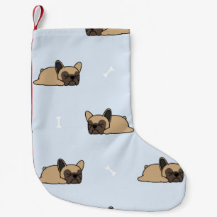 Franse bulldog puppy, schattig slaappatroon. kleine kerstsok