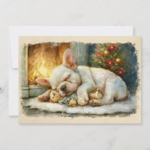 Franse Bulldog Puppy Slapende Kerstmis Feestdagenkaart