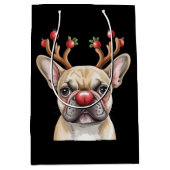 Franse Bulldog Rendier Hond Liefhebber Kerstmis Medium Cadeauzakje (Voorkant)