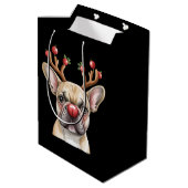 Franse Bulldog Rendier Hond Liefhebber Kerstmis Medium Cadeauzakje (Achterkant Gekanteld)