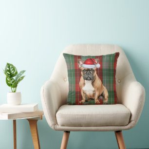 Franse Bulldog Rood Groen Vakantie Plaid Kerstmis Kussen