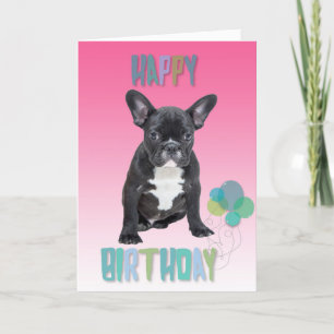 Franse Bulldog Roze Happy Birthday Wenskaart Kaart