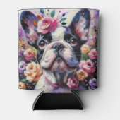 Franse Bulldog Rozen Floral Roze Zwart Wit Blikjeskoeler (Voorkant)