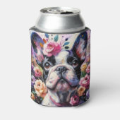 Franse Bulldog Rozen Floral Roze Zwart Wit Blikjeskoeler (Blikje Achterkant)