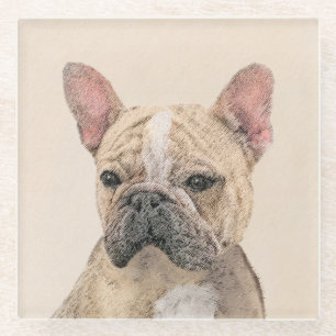 Franse Bulldog (Sable) schilderen - Cute Original Glazen Onderzetter
