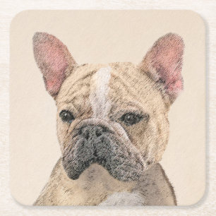 Franse Bulldog (Sable) schilderen - Cute Original Vierkante Kartonnen Onderzetter