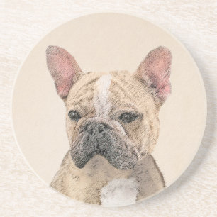 Franse Bulldog (Sable) schilderen - Cute Original Zandsteen Onderzetter