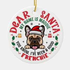 Franse Bulldog Santa Christmas Aangepaste naam Keramisch Ornament