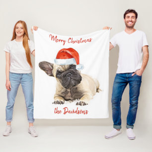 Franse Bulldog Santa Dog-kersthondshond Fleece Deken