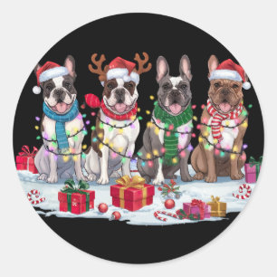 Franse bulldog Santa hat gewei elf Kerstmis Ronde Sticker
